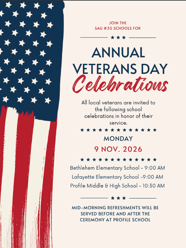 Annual Veterans Day Celebration 11/9/26 at Profile School at 10:30am